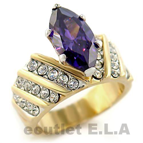 V-SHAPE 4.84CT AMETHYST CZ SOLITAIRE RING 18KRGP-3 sizes